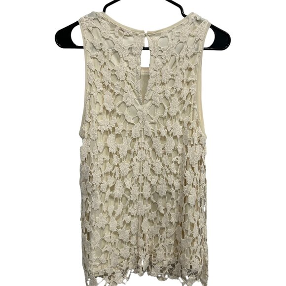 Adiva Lace Overlay Polyester Lining Crochet Keyhole Sleeveless Top Size L Boho - Picture 2 of 9
